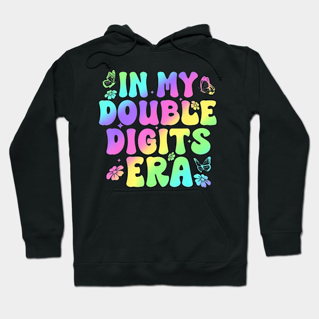 In My Double Digits Era Retro 10 Year Old 10th Birthday Girl Hoodie by Cortes1